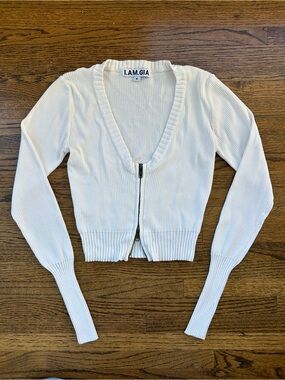 I.AM.GIA white ribbed knit zip-up crop cardigan